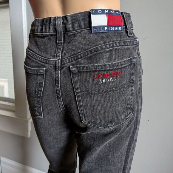 Vintage 90s Tommy Hilfiger Jeans High Rise Black Faded Preppy Jrs Size 1 - Picture 1 of 9
